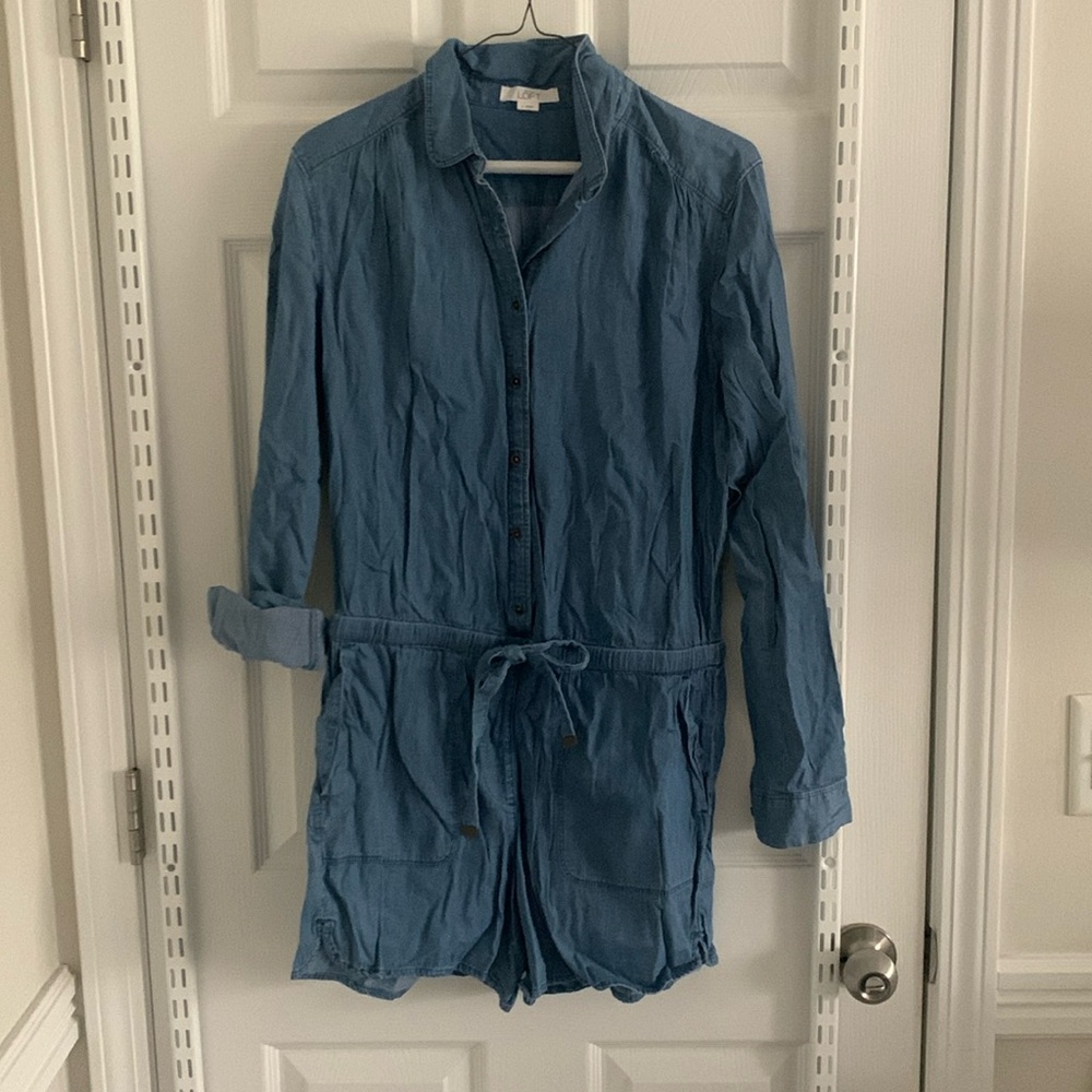 Loft chambray romper with drawstring waist, size S